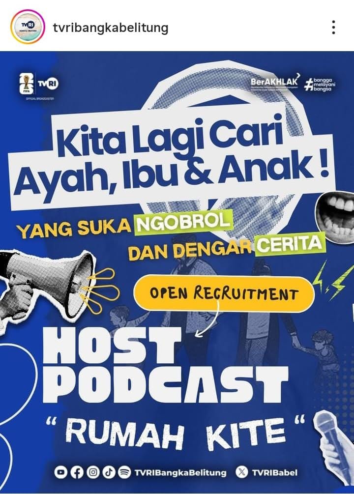 TVRI Babel Tegaskan Rekrutmen Host “Podcast Rumah Kite” Dilakukan Terbuka dan Profesional