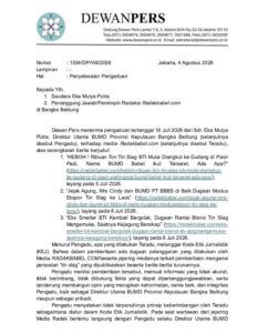 Putusan Dewan Pers Tegas: Radakbabel.com Melanggar Etika Jurnalistik dalam Pemberitaan Tin Slag