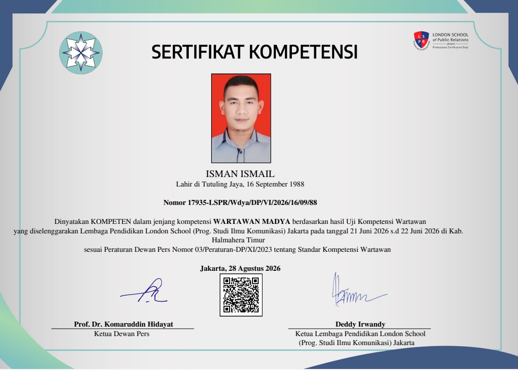 ISMAN ISMAIL, JURNALIS BERITA FAKTA NEWS KINI RESMI MENJADI WARTAWAN MADYA