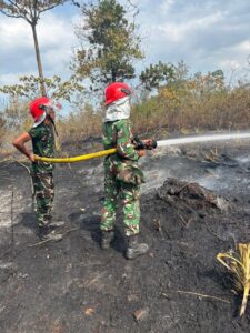 KOREM 045/GARUDA JAYA CEKAL KARHUTLA, PERSONEL YONIF 147/KSATRIA GARUDA JAYA PADAMKAN API DI BANGKA TENGAH
