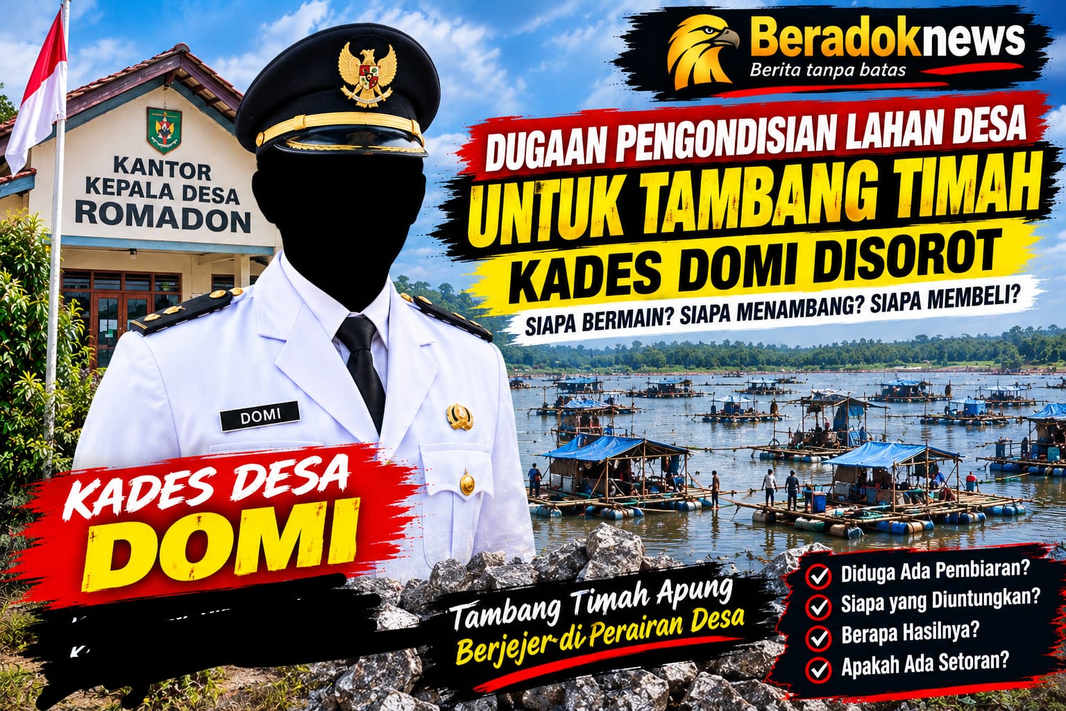 LAHAN DESA DIDUGA DIKONDISIKAN UNTUK TAMBANG TIMAH, NAMA KADES ROHMADON DISOROT: SIAPA BERMAIN, SIAPA MENAMBANG, SIAPA MEMBELI?